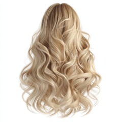 Naklejka premium Luxurious Blonde Wavy Hair Cascading Down Back Isolated on White Background for Hair Extensions and Beauty Products