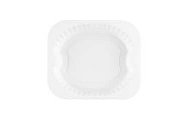 Empty white plastic food container, top view, perfect for packaging designs or product mockups. Isolated on white background with clipping path.