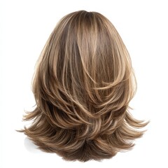 Naklejka premium Luxurious Brown Layered Hair Wig Rear View for Hair Salon Catalog or Website