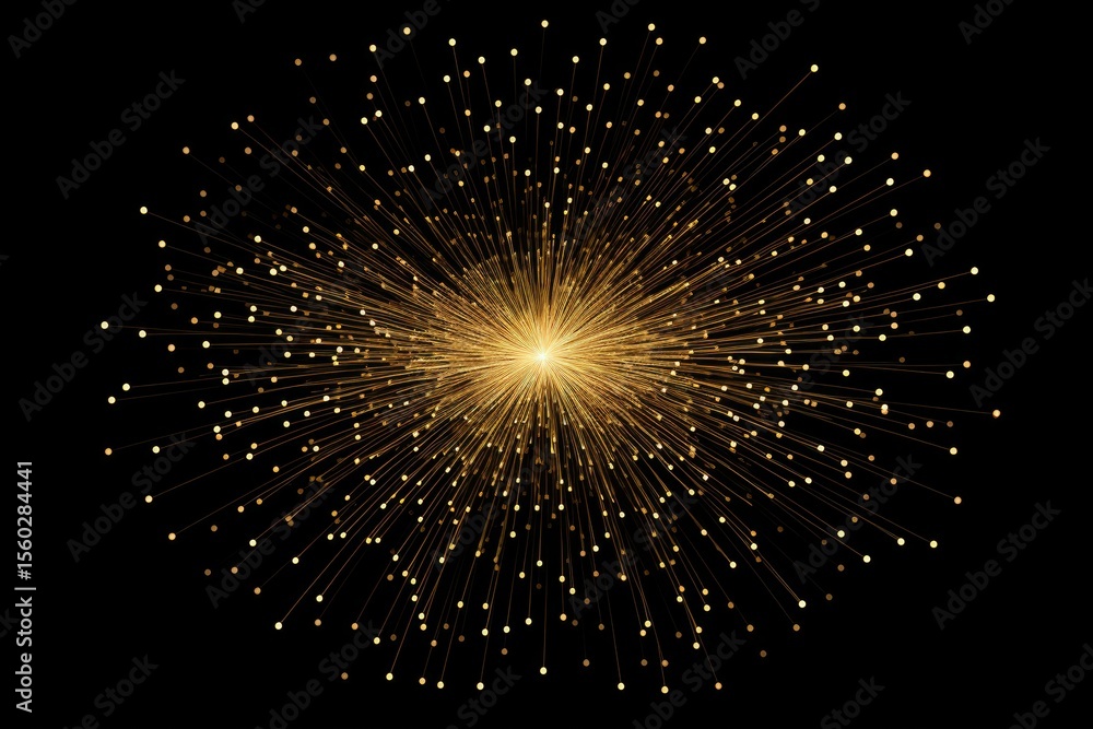Poster abstract golden rays expanding from a bright center on a black background, creating a sense of energ