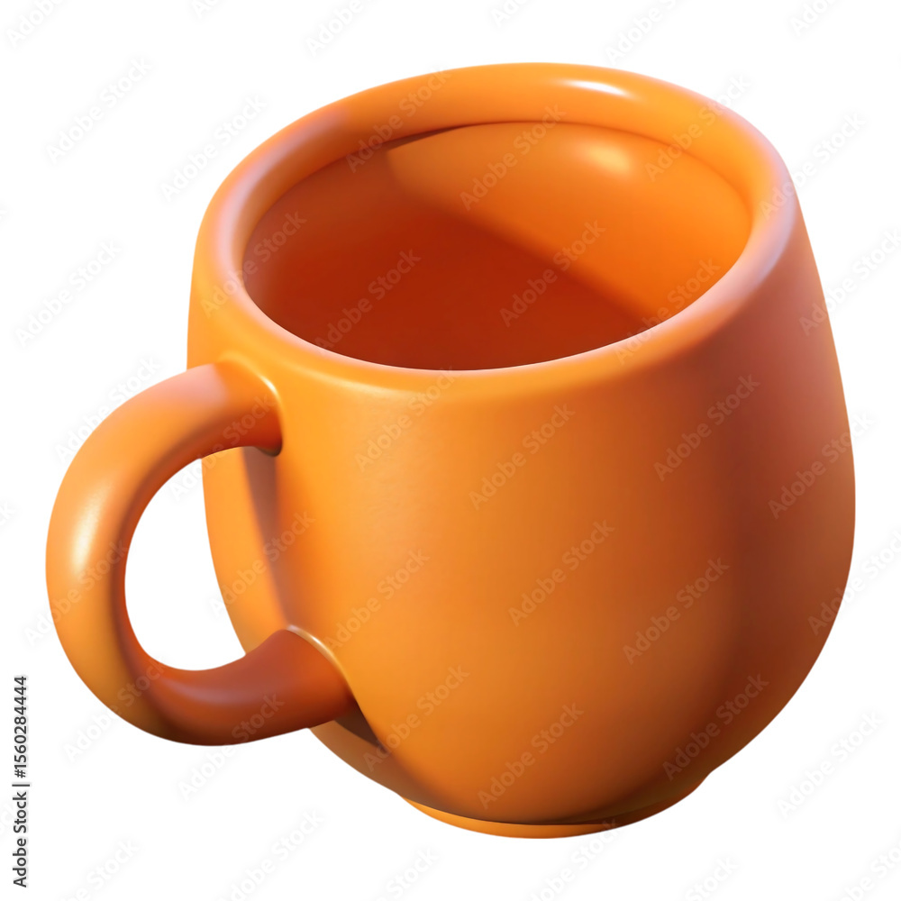 Poster close up 3 d render of an orange ceramic mug with a curved handle and a smooth surface isolated on a
