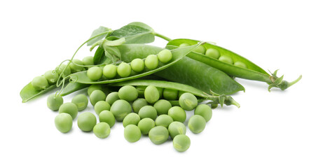 Fresh green peas in pods and sprout isolated on white
