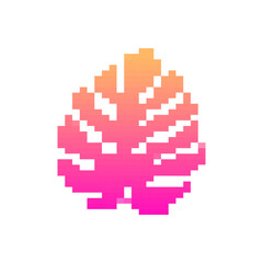 Pixel leaf icon with vibrant gradient colors in an 8-bit style for digital design elements.