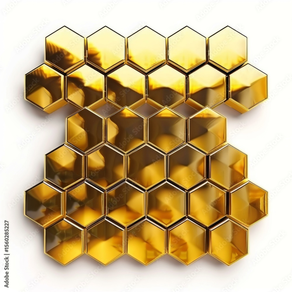 Aufkleber golden hexagon structure forming honeycomb pattern is standing on a white background