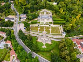 Frontal aerial view of the Château d'Auvers in Auvers-sur-Oise, France