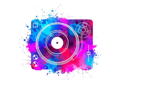 DJ Turntable Watercolor Neon Splash Art - Powered by Adobe