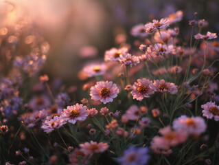 Obraz premium Field of Echinacea Flowers Swaying in the Wind at Golden Hour