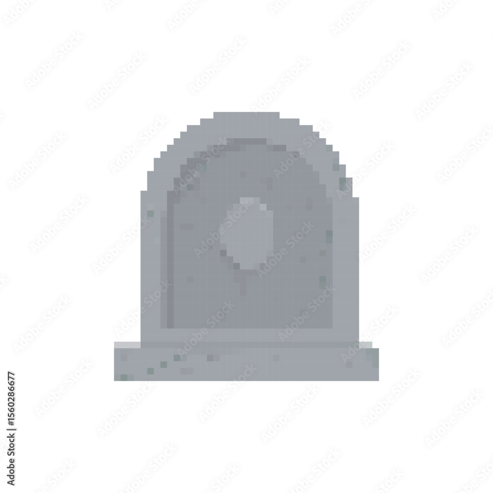 Poster gray tombstone icon in pixel art style, designed with simple curves and retro shading to reflect a n