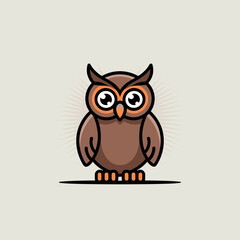 Obraz premium Cute cartoon owl illustration with big eyes sitting on branch, adorable wildlife bird
