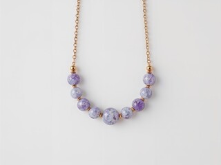 Obraz premium Different lavender jade necklace design on plain white background