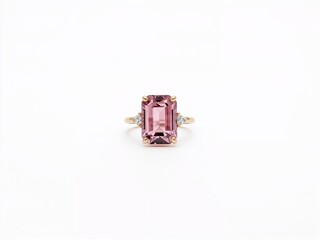Different pink tourmaline ring design on plain white background
