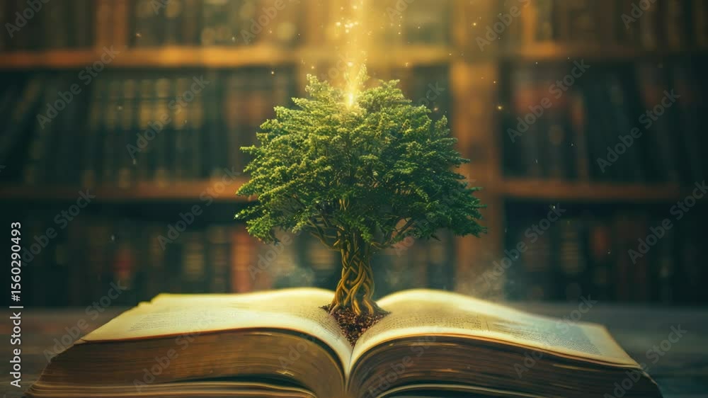 Aufkleber An old book with a small tree sprouting from its cover