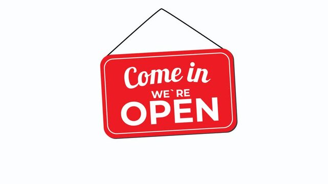 Animation Open sign board swinging in loop. Perfect for store opening, transparent background, motion grahpic, video 4k,