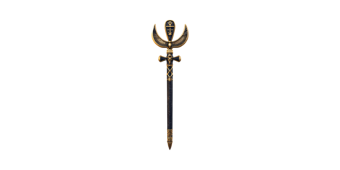 Ancient Egyptian Ankh Staff With Winged Scarab Design. Symbol Of Life And Protection Isolated On Transparent Background