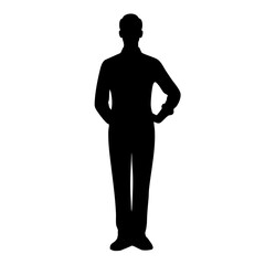 Obraz premium Man silhouette standing with hands in pockets on white background 