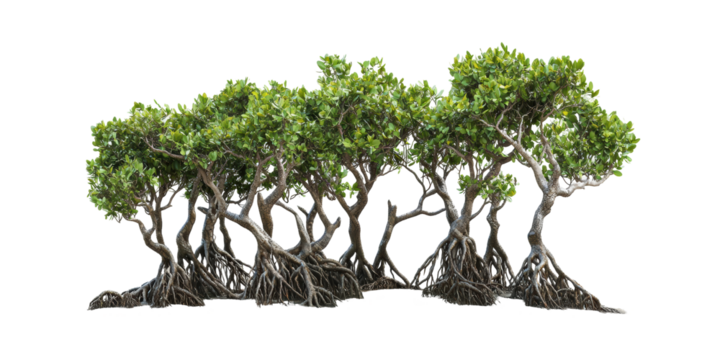 Mangrove Trees With Exposed Roots. Coastal Ecosystem And Biodiversity Isolated On Transparent Background - Powered by Adobe
