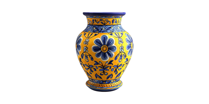 Colorful Hand-Painted Ceramic Vase With Floral Patterns. Artistic Home Decor And Cultural Craftsmanship Isolated On Transparent Background