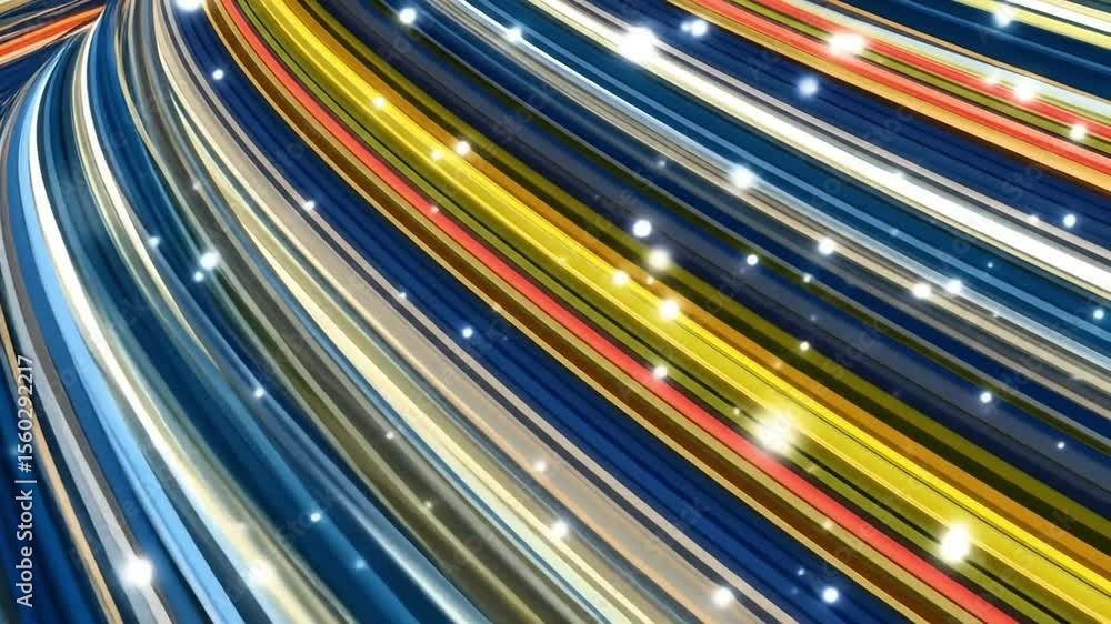 Poster abstract 3d animation of colorful lines flowing and sparkling across the screen
