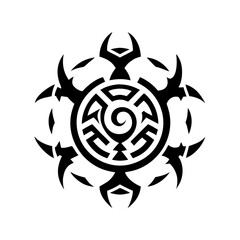 Black tribal turtle tattoo design with spiral center
