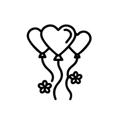 Heart Balloons and Flowers: Outline Icon for Love, Romance, and Celebration Graphics