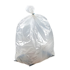 A transparent plastic bag tied with a blue band