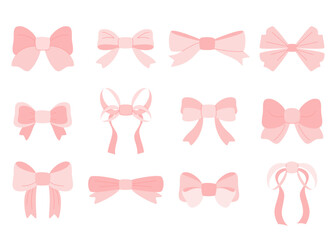  Big pink set of 12 elements. Vintage, elegant bows. Vector illustration on a white background.