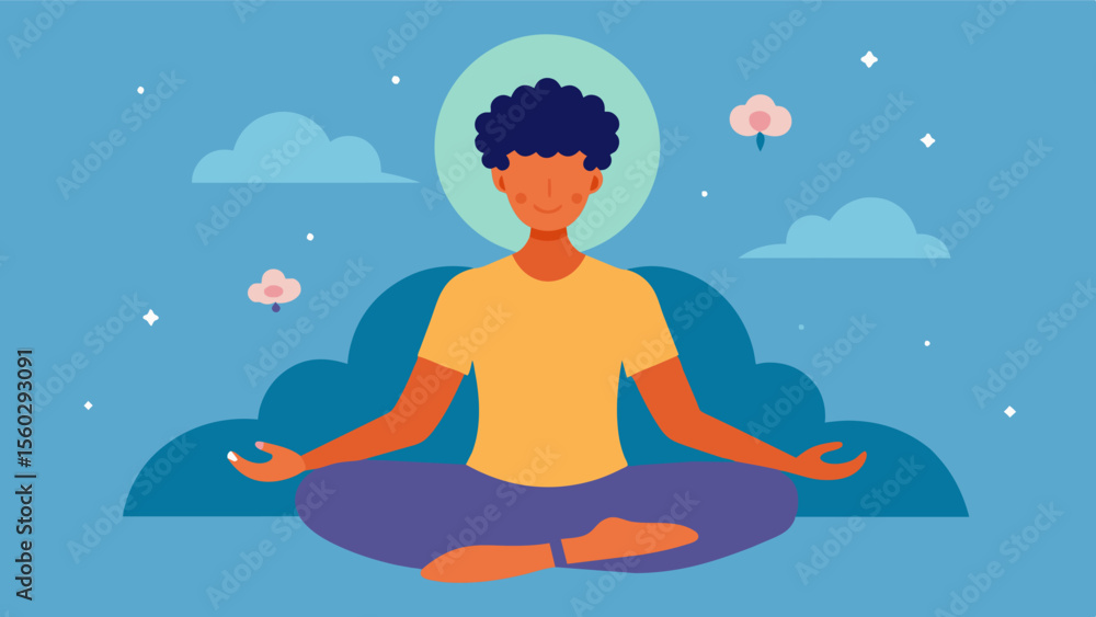 Poster a person engaged in a guided meditation session using mindful awareness and relaxation techniques as