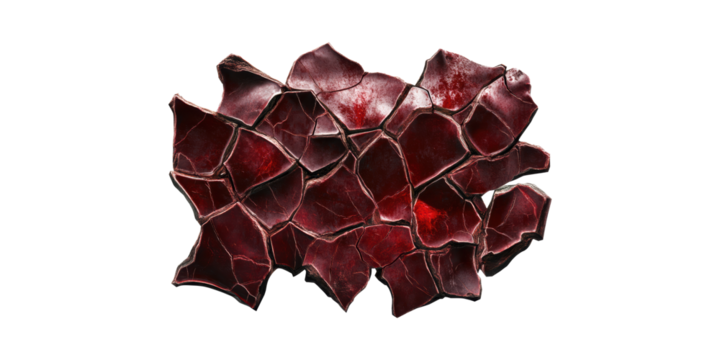 Cracked Red Surface Texture. Abstract Art Representing Drought And Desolation Isolated On Transparent Background