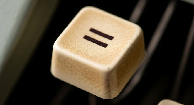 Equals sign key on a vintage typewriter, close-up