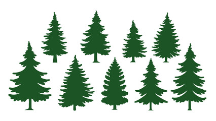Obraz premium A row of evergreen tree silhouettes in various sizes