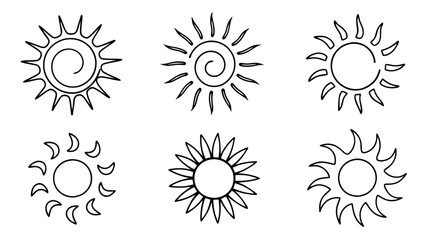 Hand Drawn Sun Icons Set of  Line Vectors