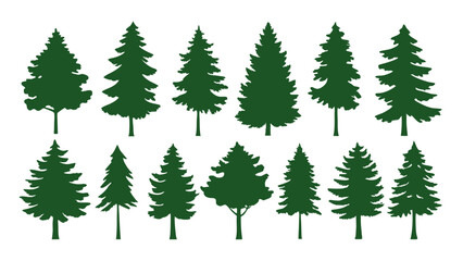 Obraz premium A row of evergreen tree silhouettes in various sizes