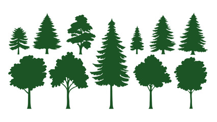 A row of evergreen tree silhouettes in various sizes