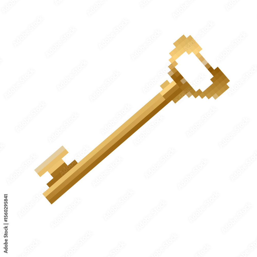 Aufkleber pixel art key icon features a simplistic retro design, perfect for decorative ui elements.