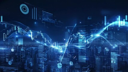 Cityscape with digital financial data overlays - Powered by Adobe
