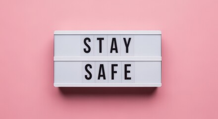 Simple White Lightbox Displaying Stay Safe Message on Pink Background