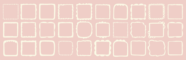 Vector set of hand drawn cut out style square frames and borders - abstract design elements for decoration or logo design templates, prints, placards 