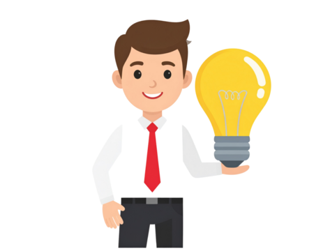 Businessman with light bulb idea concept transparent background - Powered by Adobe