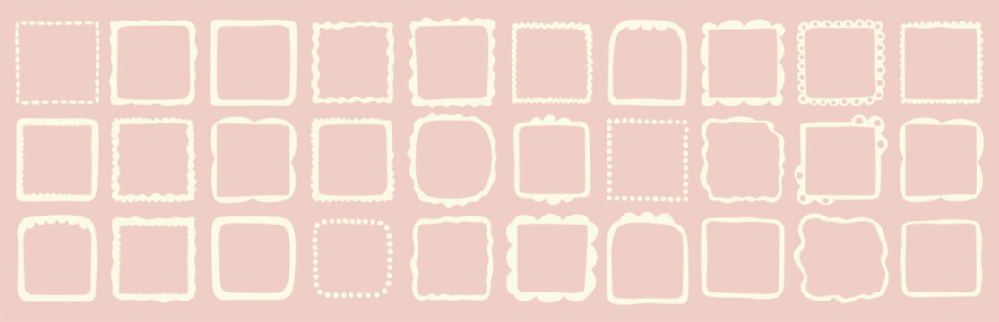 Vector set of hand drawn cut out style square frames and borders - abstract design elements for decoration or logo design templates, prints, placards 