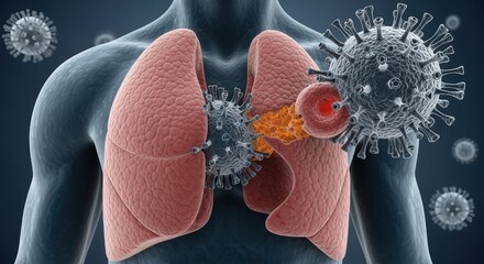 Human Lungs Attacked by Virus Particles Scientific Illustration of Respiratory Infection