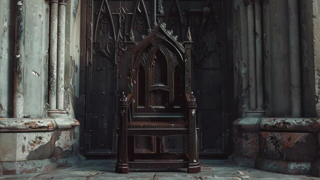 A simple wooden chair placed outside a building with no indication of what's inside or around it