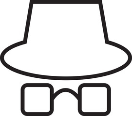 Spyware icon spy with hat symbol in trendy black line style. Hide vector. Comedian pictogram. Incognito mood illustration private silhouette sign isolated on transparent background.