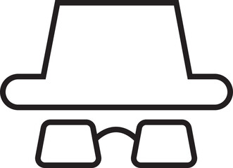 Spyware icon spy with hat symbol in trendy black line style. Hide vector. Comedian pictogram. Incognito mood illustration private silhouette sign isolated on transparent background.