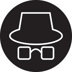 Spyware icon spy with hat symbol in trendy black line style. Hide vector. Comedian pictogram. Incognito mood illustration private silhouette sign isolated on transparent background.