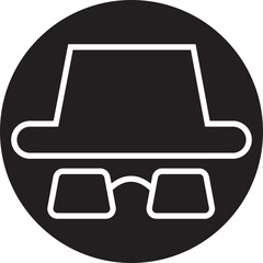 Spyware icon spy with hat symbol in trendy black line style. Hide vector. Comedian pictogram. Incognito mood illustration private silhouette sign isolated on transparent background.