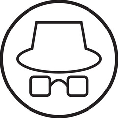 Spyware icon spy with hat symbol in trendy black line style. Hide vector. Comedian pictogram. Incognito mood illustration private silhouette sign isolated on transparent background.