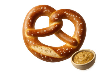 Delicious soft pretzel with mustard isolated on a transparent background for food menus