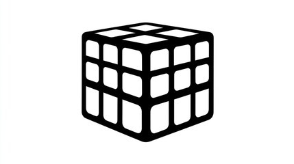 Solid black cube, 3D puzzle-style, gridded faces