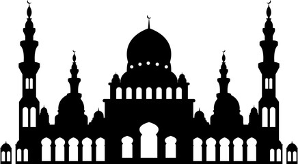 Islamic mosque silhouettes. Mosques and minarets with crescents. Vector illustration