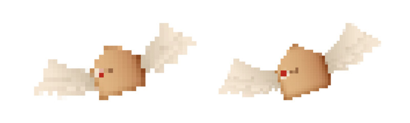 Pixel envelope wing icon in mosaic art style shows a playful, retro design with a classic look.